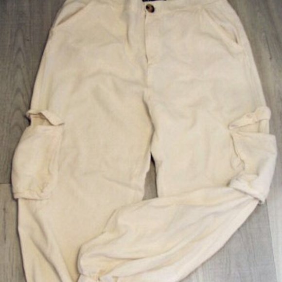ZARA CARGO PANTS W/TIE BOTTOMS LARGE - Picture 2 of 5